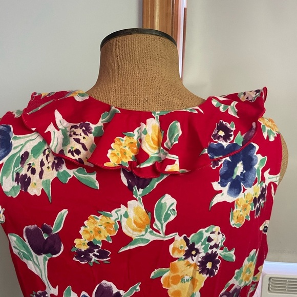 Chaps multi color Floral print Sleeveless Top ruffle neck trim size XL - Picture 3 of 5